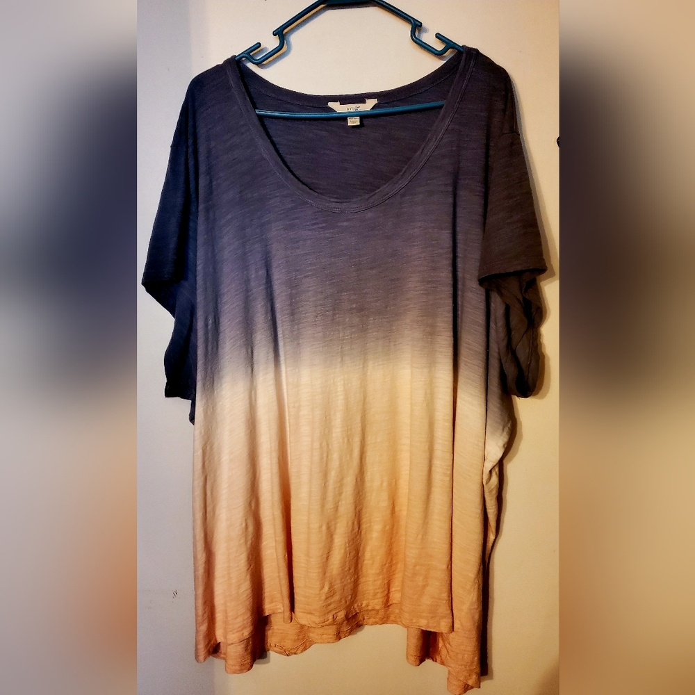 Terra & Sky Ombre Short Sleeve Top - Blue, Peach, Coral 4X